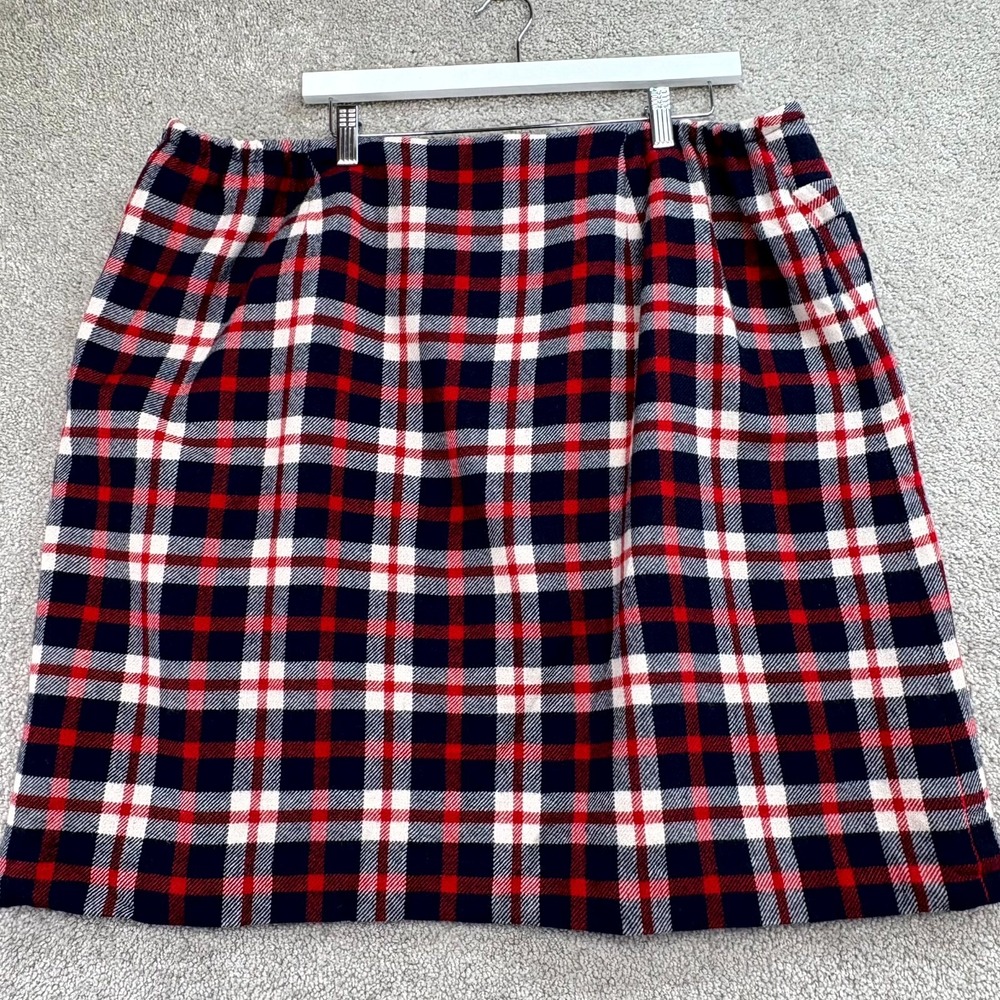 Talbots Straight Pencil Skirt Womens 20W Multi Red Blue Plaid Wool Academia